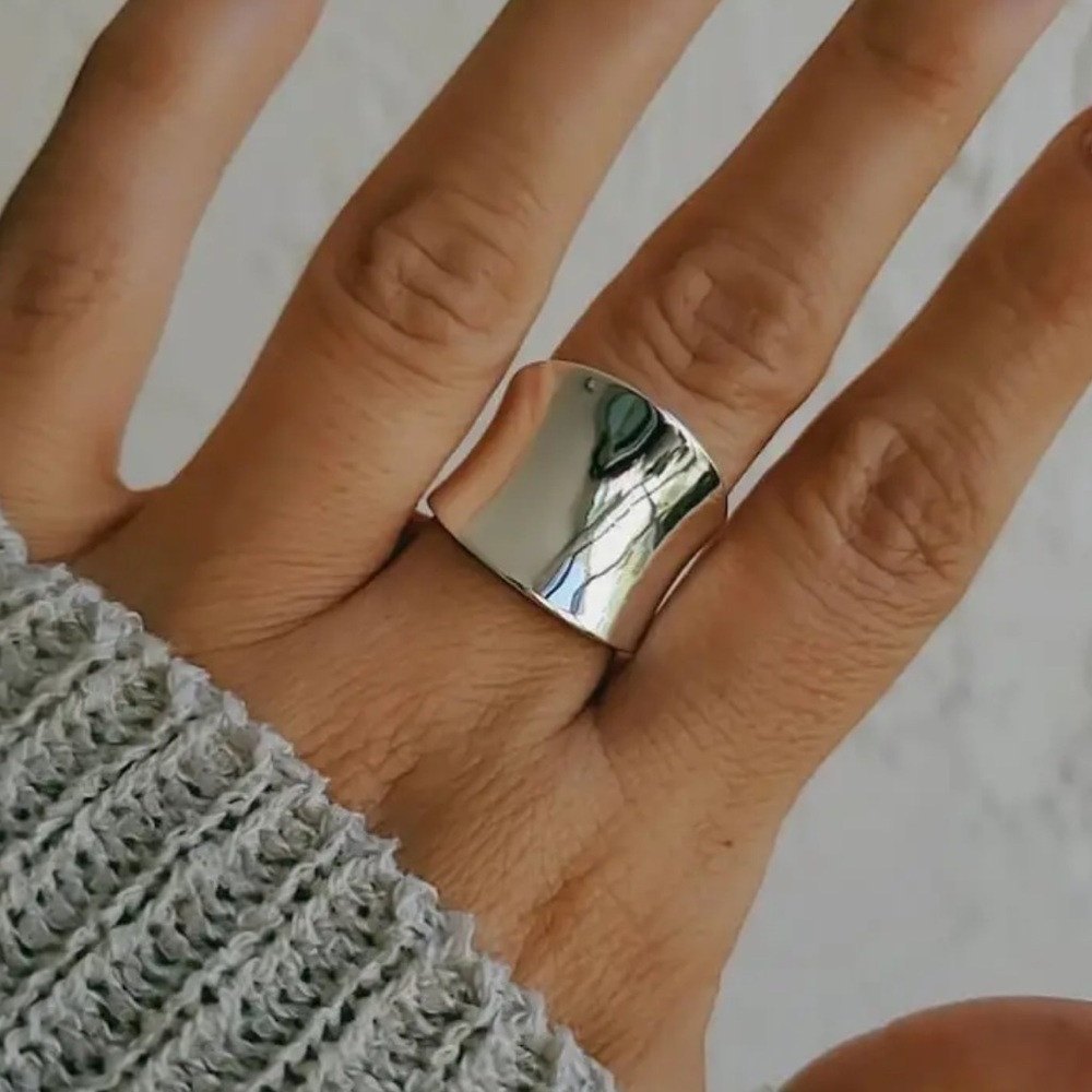 Polished Surface Silver Plated Chunky Band Ring, Durable and Stylish